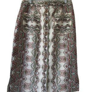 Maeve by Anthropologie Skirt Womens Size 14 White Green Printed Side Slits